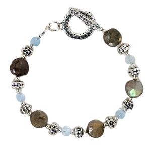 Labradorite, Aquamarine, Silver Bracelet