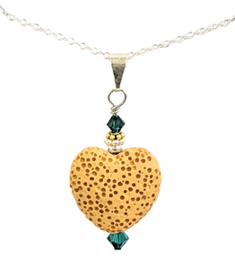 Forest Green Swarovski Crystal, Mustard Yellow Heart Shaped Lavastone Charm Necklace