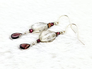 Garnet, Hematite and Champagne Quartz Earrings