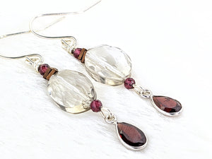 Garnet, Hematite and Champagne Quartz Earrings