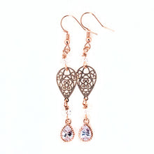 Filigree Teardrop Beads, Cubic Zirconia Rondelles, Milgrain CZ Vintage-Look Dangle Rose Gold Earrings