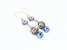 Evil Eye Focal, Electroplated Royal Blue Agate, Bali-style Silver Beads, Silver Earrings
