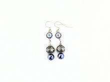 Evil Eye Focal, Electroplated Royal Blue Agate, Bali-style Silver Beads, Silver Earrings