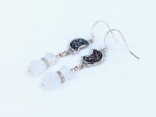 Moonstone, Aquamarine, Purple Drusy Moon Earrings