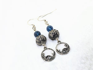 Faceted Blue Topaz, Bali-style Silverplated Beads, Relaxed Mermaid Charm Dangle Earrings
