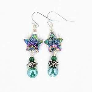 Electroplated Aventurine, Lavastone Star Earrings