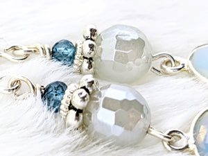 Electroplated Aquamarine, Opalite, Blue Topaz, Silver Earrings