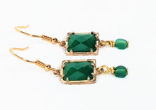 Petite Green Aventurine, Vintage Style Rectangle Green Aventurine Dangle Earrings