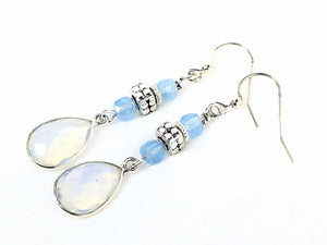 Opalite, Aquamarine, Silver Earrings