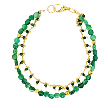 Green Aventurine, Gold Double Bracelet