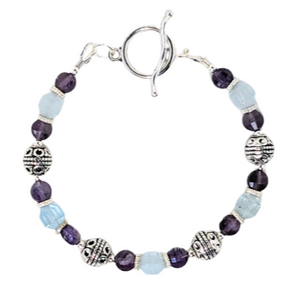 Aquamarine, Amethyst, Silver Bracelet