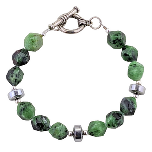 Forest Green Nephrite, Hematite Bracelet