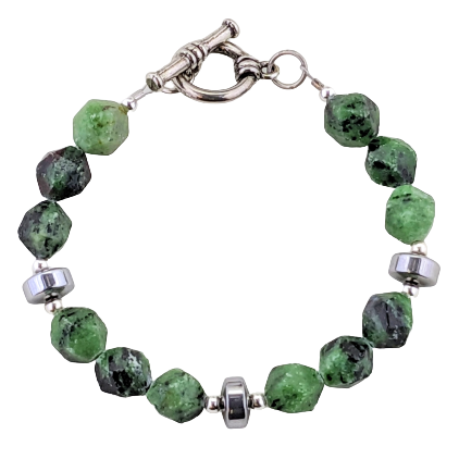 Forest Green Nephrite, Hematite Bracelet