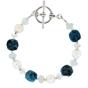 Apatite, Cubic Zirconia, Aquamarine, Silver Bracelet