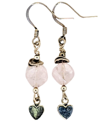 Rose Quartz, Heart Dangle Earrings