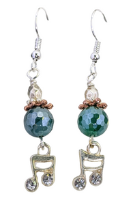 Electroplated Green Aventurine, Rose Gold, Silver, Rhinestone Beam Note Earrings