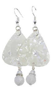 Moonstone, Faceted Glass, Silver, White Marbled Guitar Pick Earrings