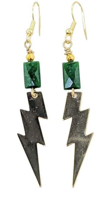 Green Aventurine, Gold Lightning Dangle Earrings