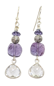 Amethyst, Clear Quartz Earrings