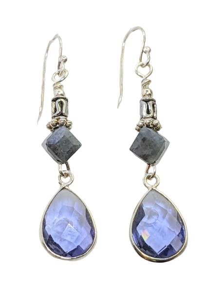 Labradorite, Iolite, Silver Earrings