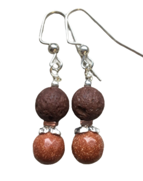 Goldstone, Lavastone, Rose Gold, Silver Earrings