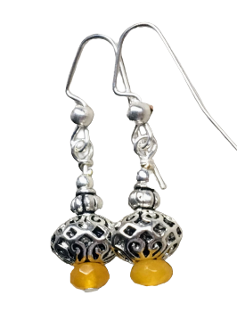 Mustard Yellow Jade, Silver Earrings