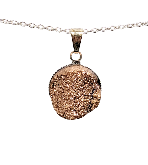 Rose Gold Drusy, Silver Chain Necklace