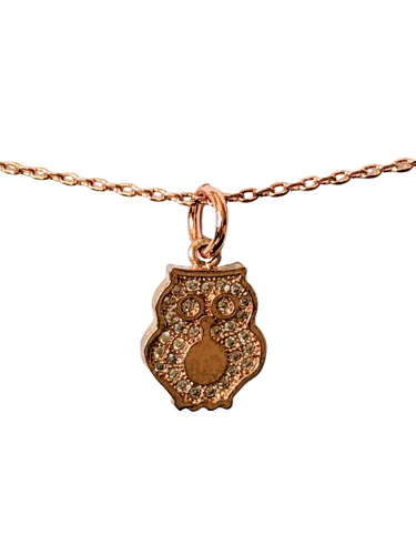 Petite Rhinestone Encrusted Rose Gold Owl Charm Necklace