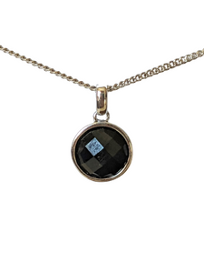 Petite Checkerboard Faceted Black Onyx Silver Charm Necklace