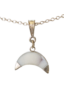 Petite Moon-shaped White Drusy Silver Charm Necklace