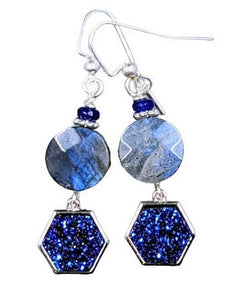 Labradorite, Jade, Blue Drusy Dangle Earrings