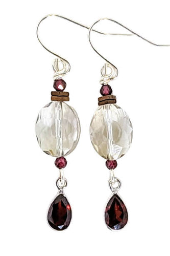 Garnet, Hematite and Champagne Quartz Earrings