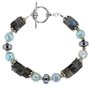 Labradorite, Aquamarine, Hematite and Silver Bracelet