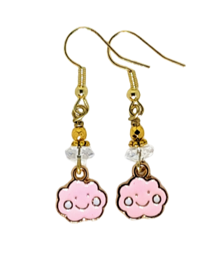 Pink Clouds, Cubic Zirconia, Gold Earrings