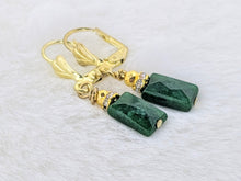 Green Aventurine, Gold Rhinestone Spacers, Gold Earrings