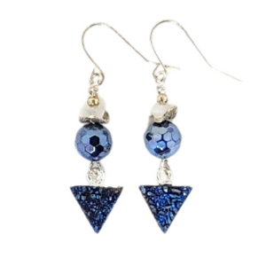 Electroplated Blue Agate, Triangle Blue Druzy Dangle Earrings